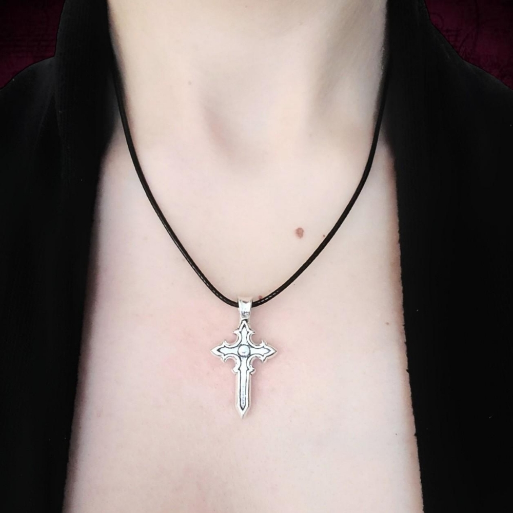 16" Black Cord Cross Necklace - 201